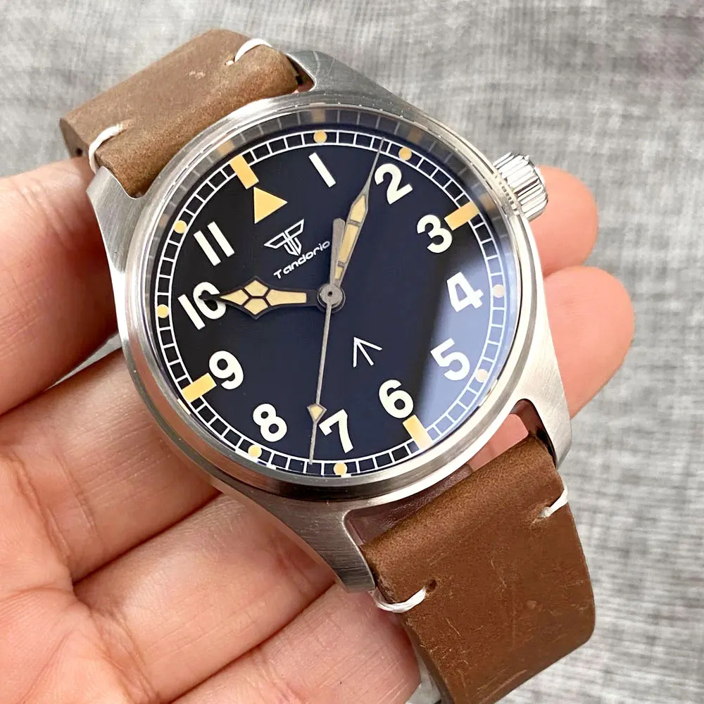 Tandorio 39mm Pilot Fashion NH35 PT5000 Mechanical Watch Men Vintage Hand Sapphire Orologio Pilota Montre Field Pilote 200m