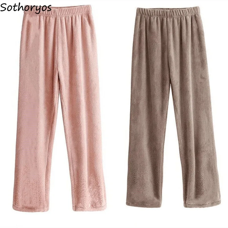 

Long Sleep Bottoms Women Sleepwear Home Leisure Coral Fleece Velvet Thick Thermal Loose All-match Unisex Solid Soft Female Cozy