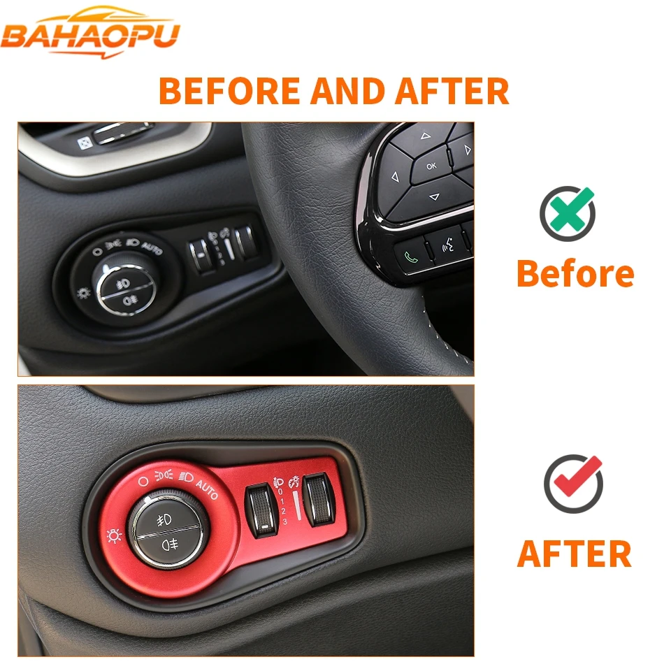 BAHAOPU Car Headlight Switch Decoration Cover for Jeep Renegade 2016 Up for Jeep Cherokee 2014 Up for Grand Commander 2018 Up