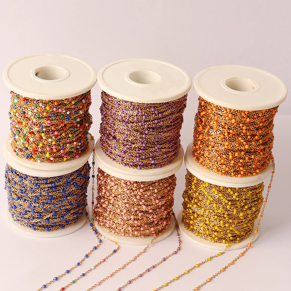 1Meters Stainless Steel Beads Chain Gold Bohe Colorful Chain Enamel Satellite Cable Ball DIY Jewelry Making Bracelet Necklace