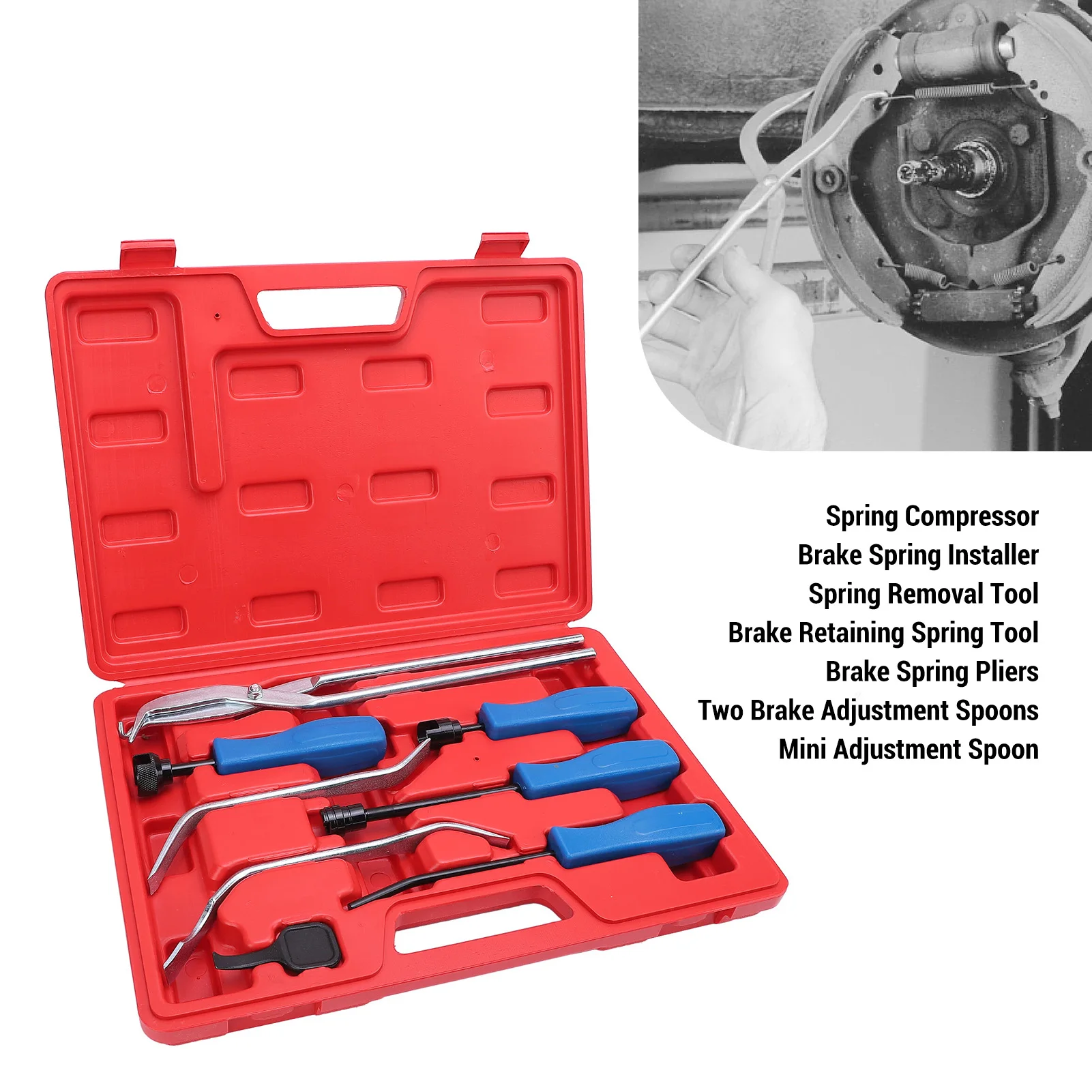 

8 Pcs Brake Spring Installer Removal Tool Well Organized Ergonomic Handles Efficient Brake Drum Tool Kit for Cars Light Trucks