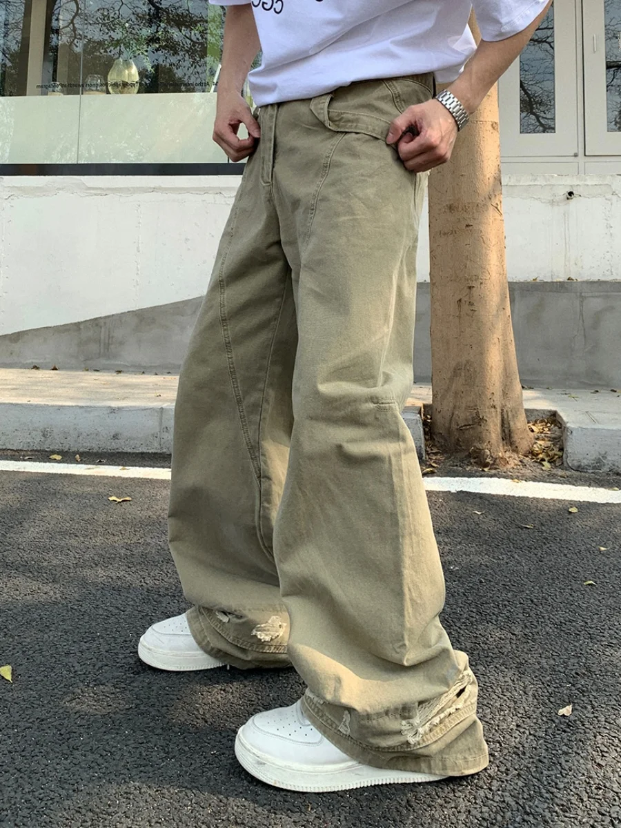 

Retro American Trendy Brand Men's And Women's Workwear Pants Destroyed Waed Denim Jeans with Split Design Versatile Casual ...