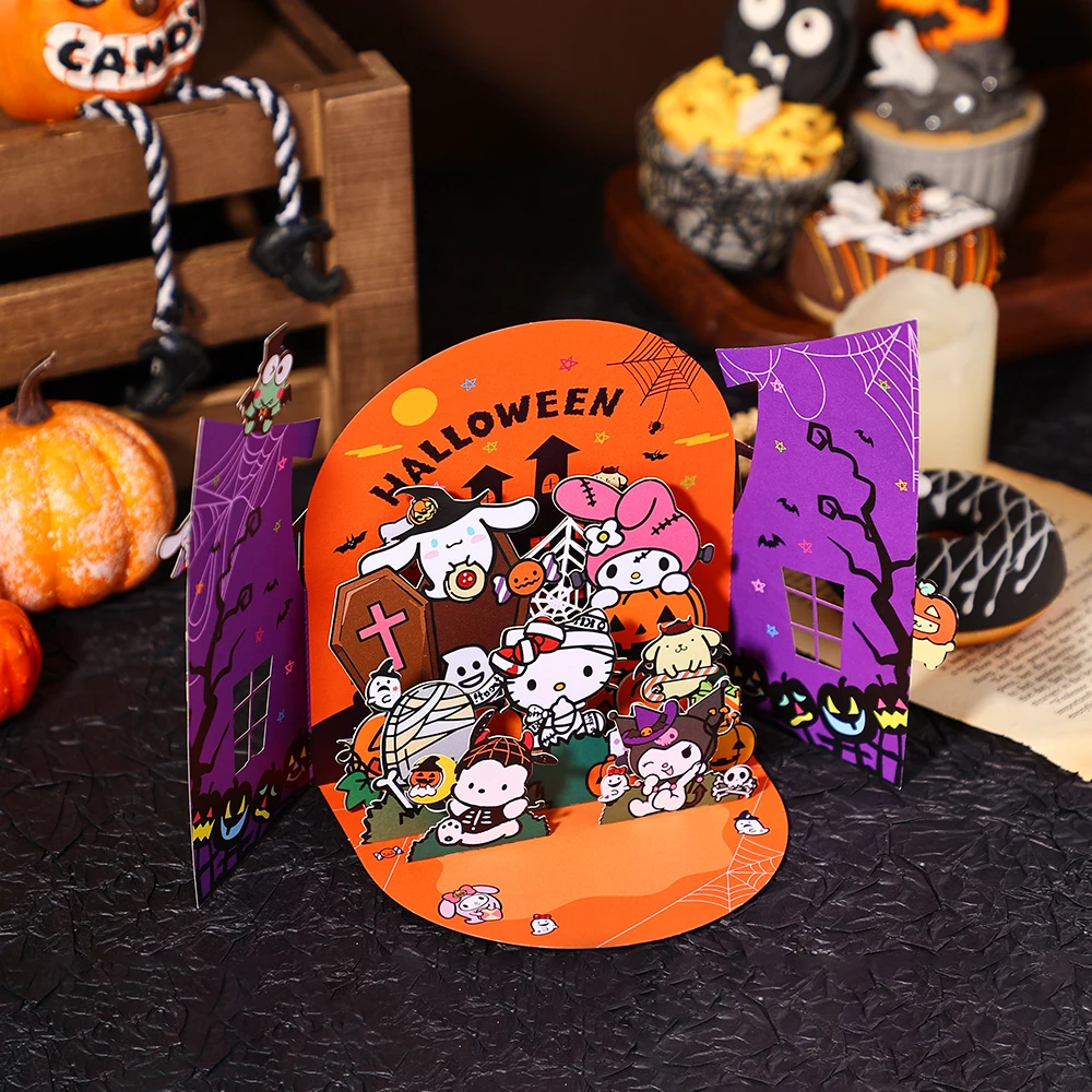 Sanrio Halloween 3D Pop Up Card Podwójne drzwi Kartka okolicznościowa Kreatywne dekoracje Zaproszenie na imprezę z kopertą