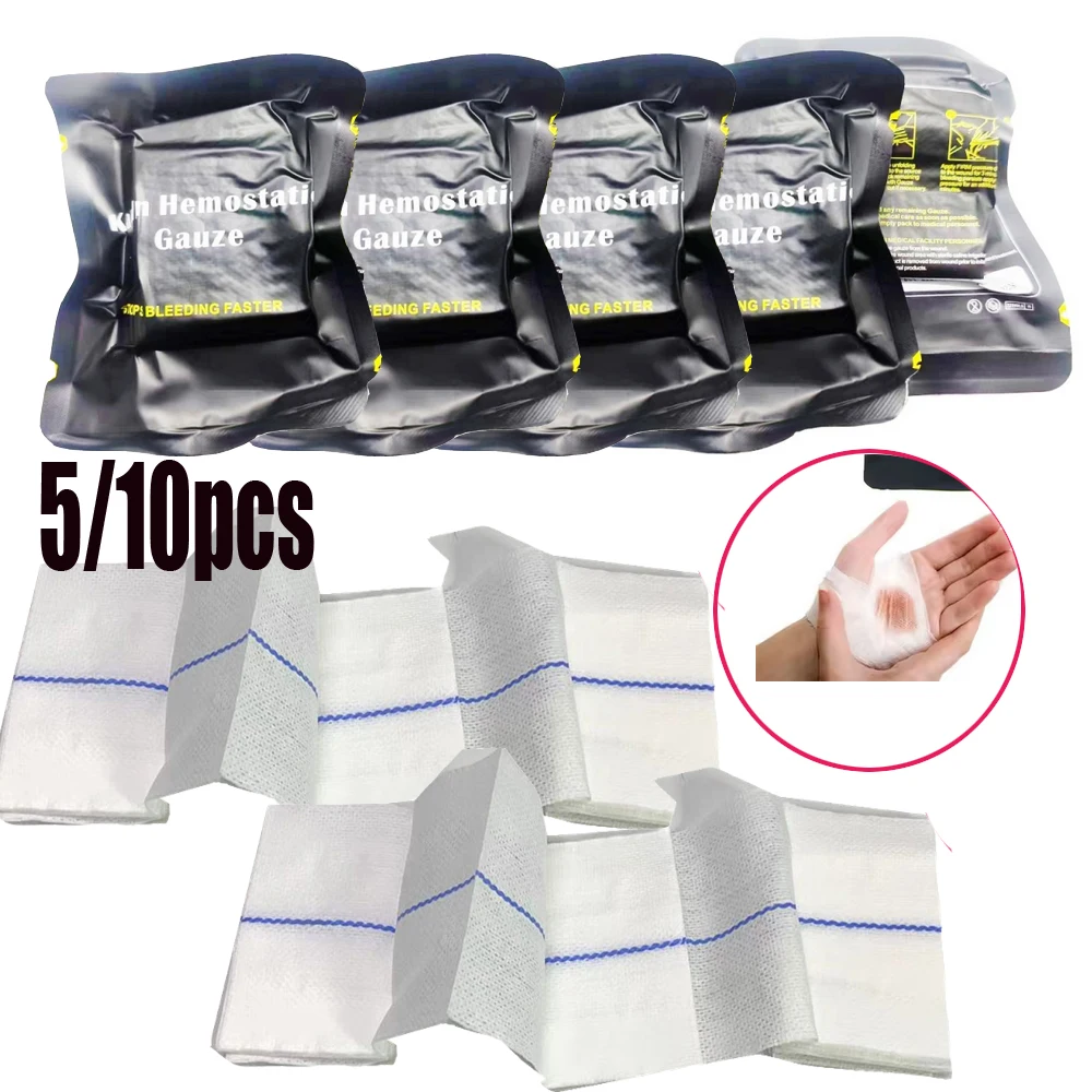 

5/10PCS Hemostatic Kaolin Gauze Combat Emergency Trauma Soluble Medical Wound Dressing For Tactical Military First Aid Kit