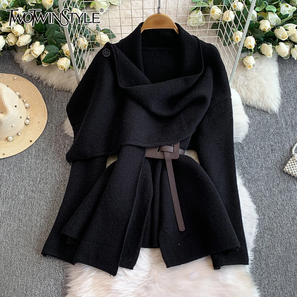 

TWOTWINSTYLE Solid Fashionable Elegant Jackets For Women Round Neck Long Sleeve Autumn Warm Coat Female Fashion New KJA550178
