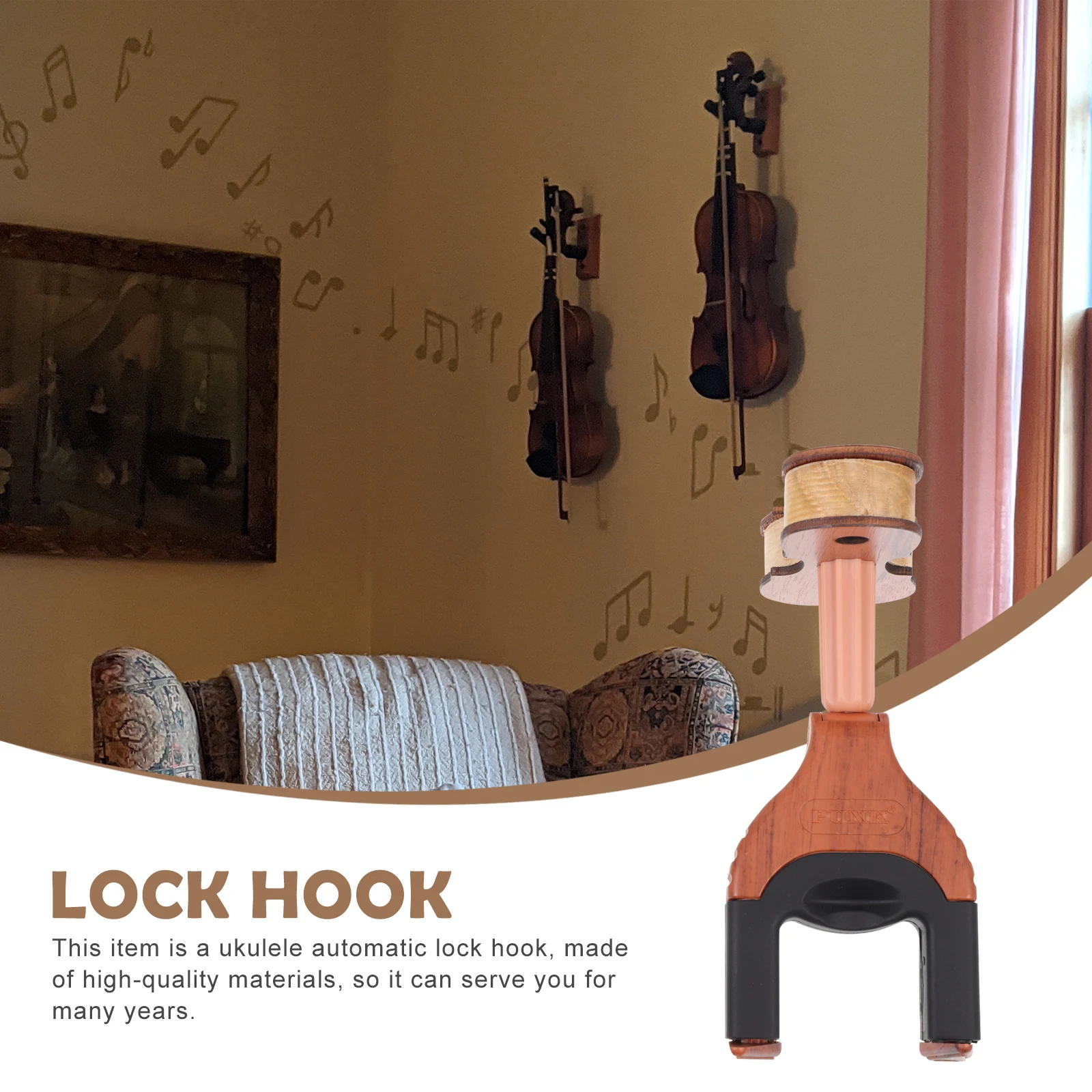 

Mounted Automatic Lock Hook Violin Viola Wall Hanger Household Solid Wood Ukulele