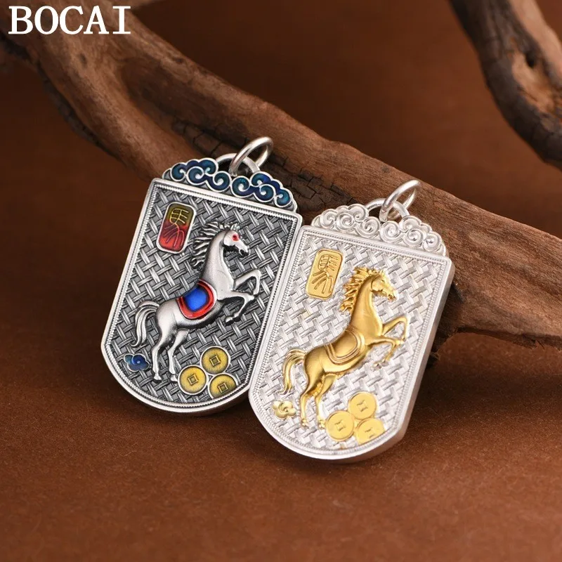 

BOCAI NEW S999 Стерлинговое серебро Винтаж Мгновенный успешный простой серебряный позолоченный кулон из стерлингового серебра