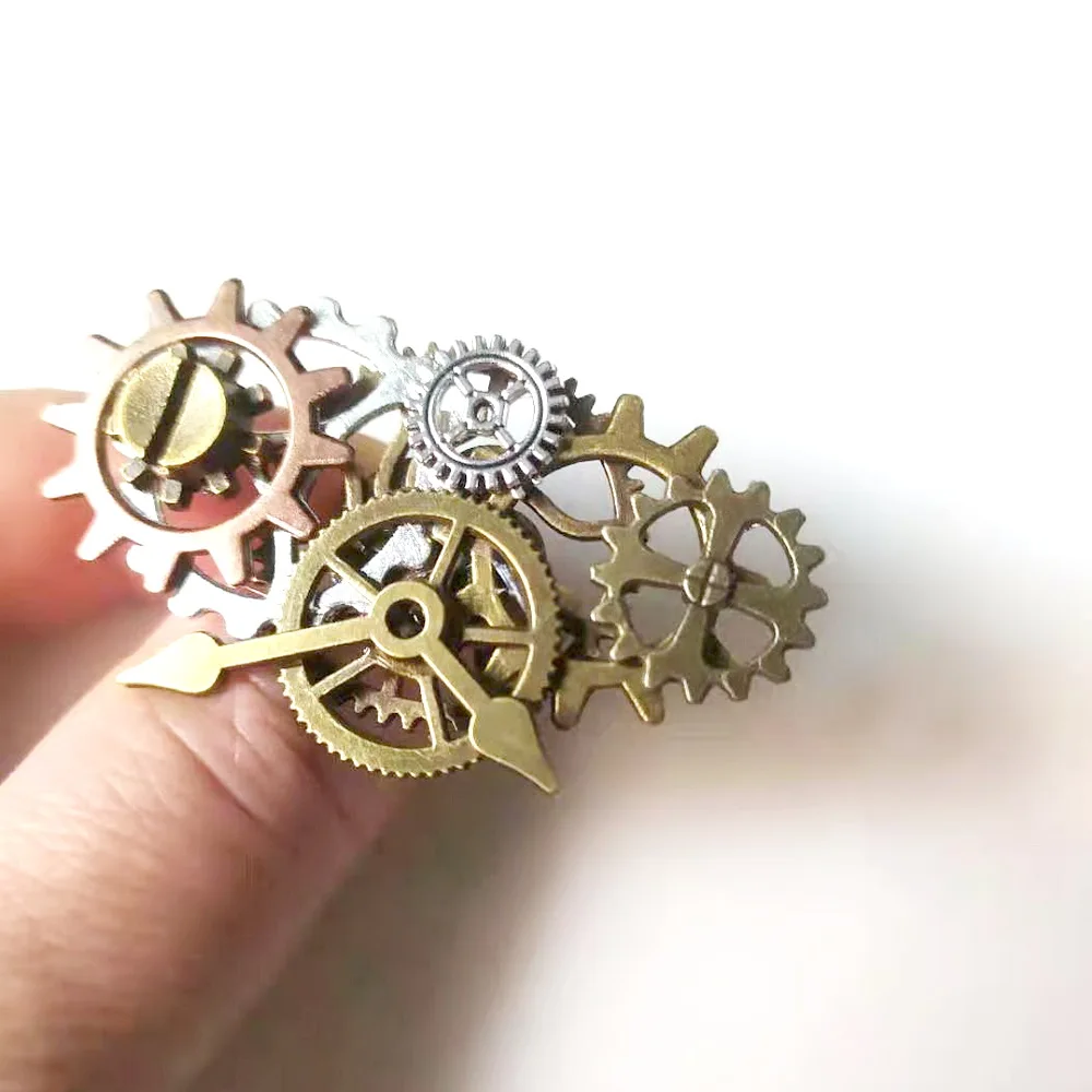 Lostalgic Industrial Stage Various Gear Parts Overlayed with Clock Pointer Steampunk Ring