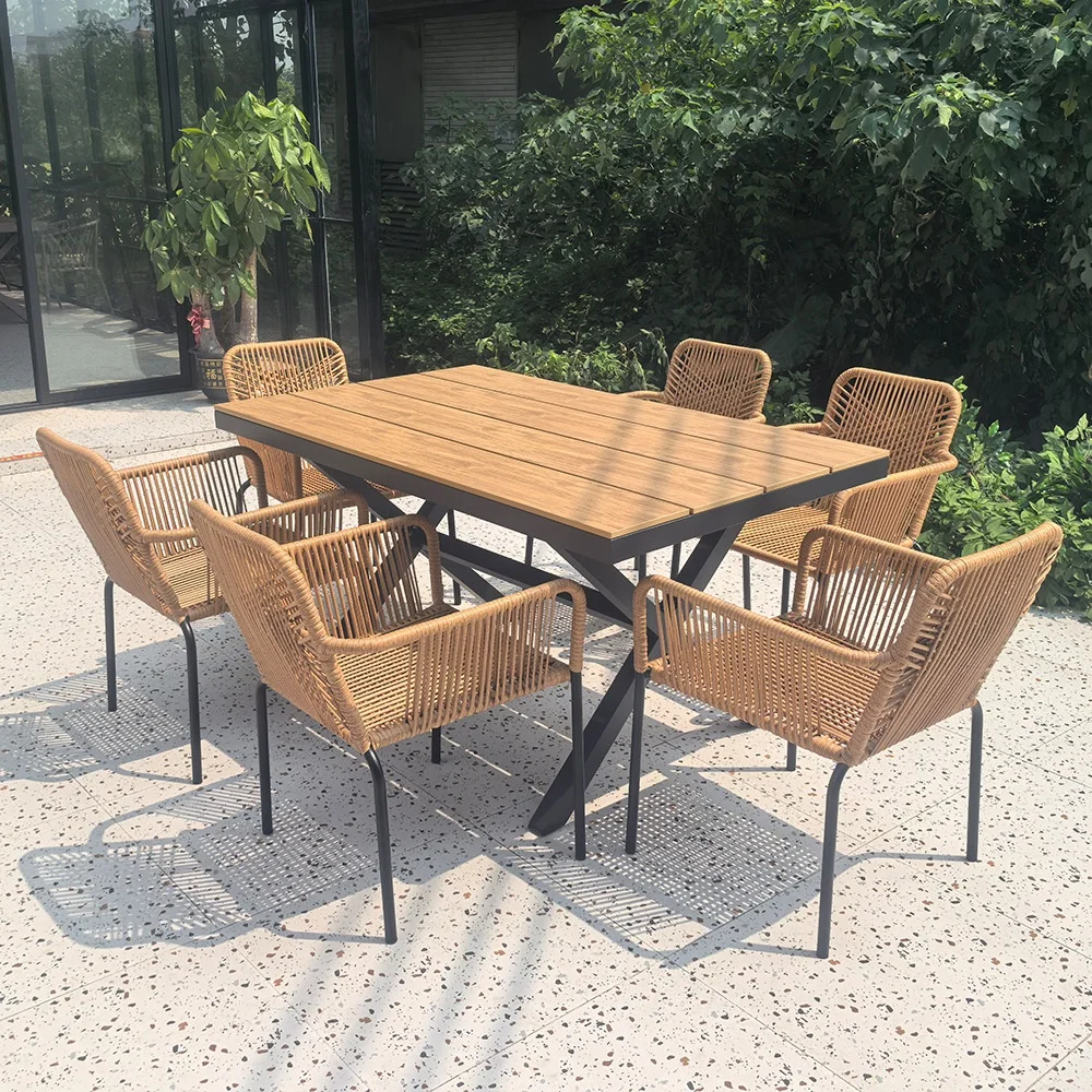 Modern Outdoor Three-Piece Rattan Sofa Set Table Chair Umbrella for Garden Balcony Courtyard Leisure Durable Metal Furnitureprom