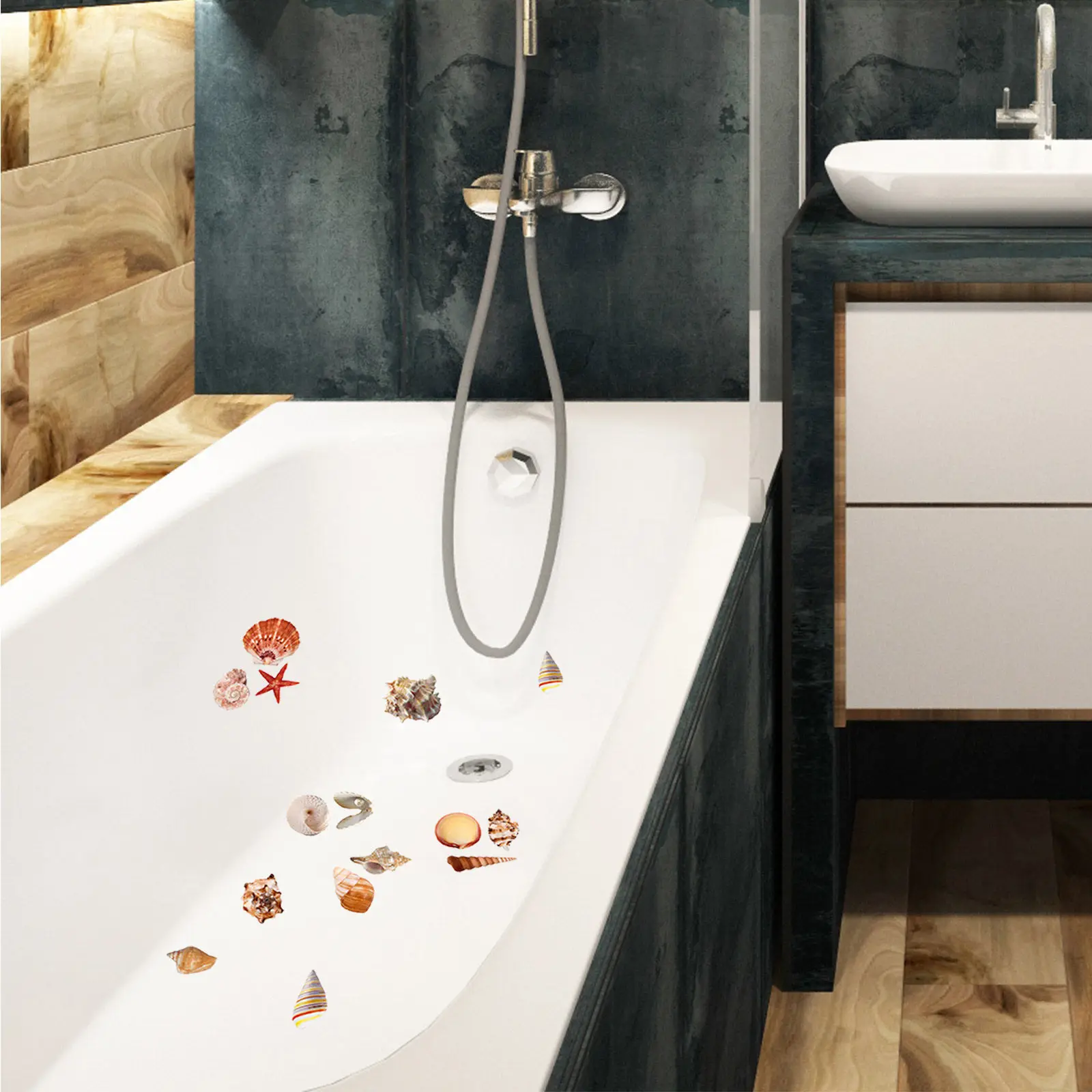 6Sheets Shell Theme Non-Slip Bathtub Stickers Self-Adhesive Bathroom Floor Decals for Kids Safety Bath Treads Slip Prevention