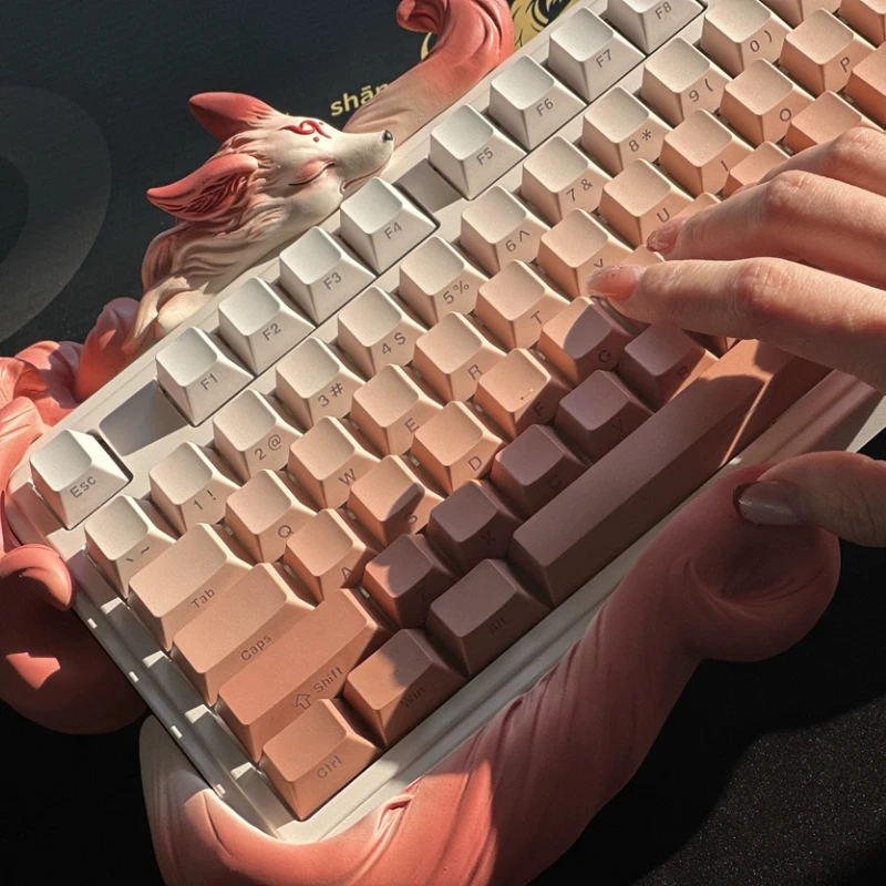 Teclado Mecânico Rosa Ergonômico Hotswap ARGB Tri-Mode Sem Fio Bluetooth Tailed Fox para Jogos Femininos