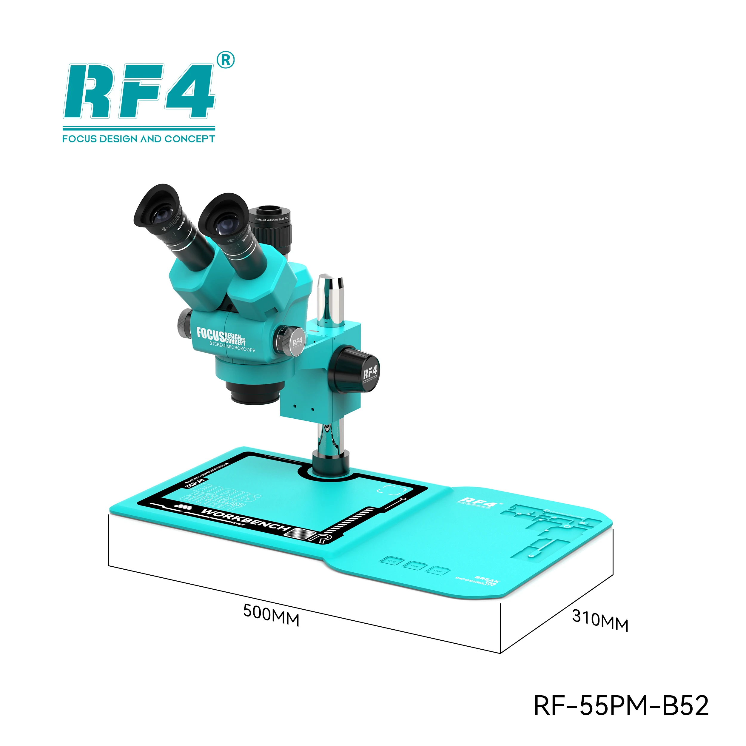 RF4 RF-55PM-B52 Dust Trinocular Microscope With Silicone High Temperature Maintenance Pad for Mobile Phone PCB Soldering Repair