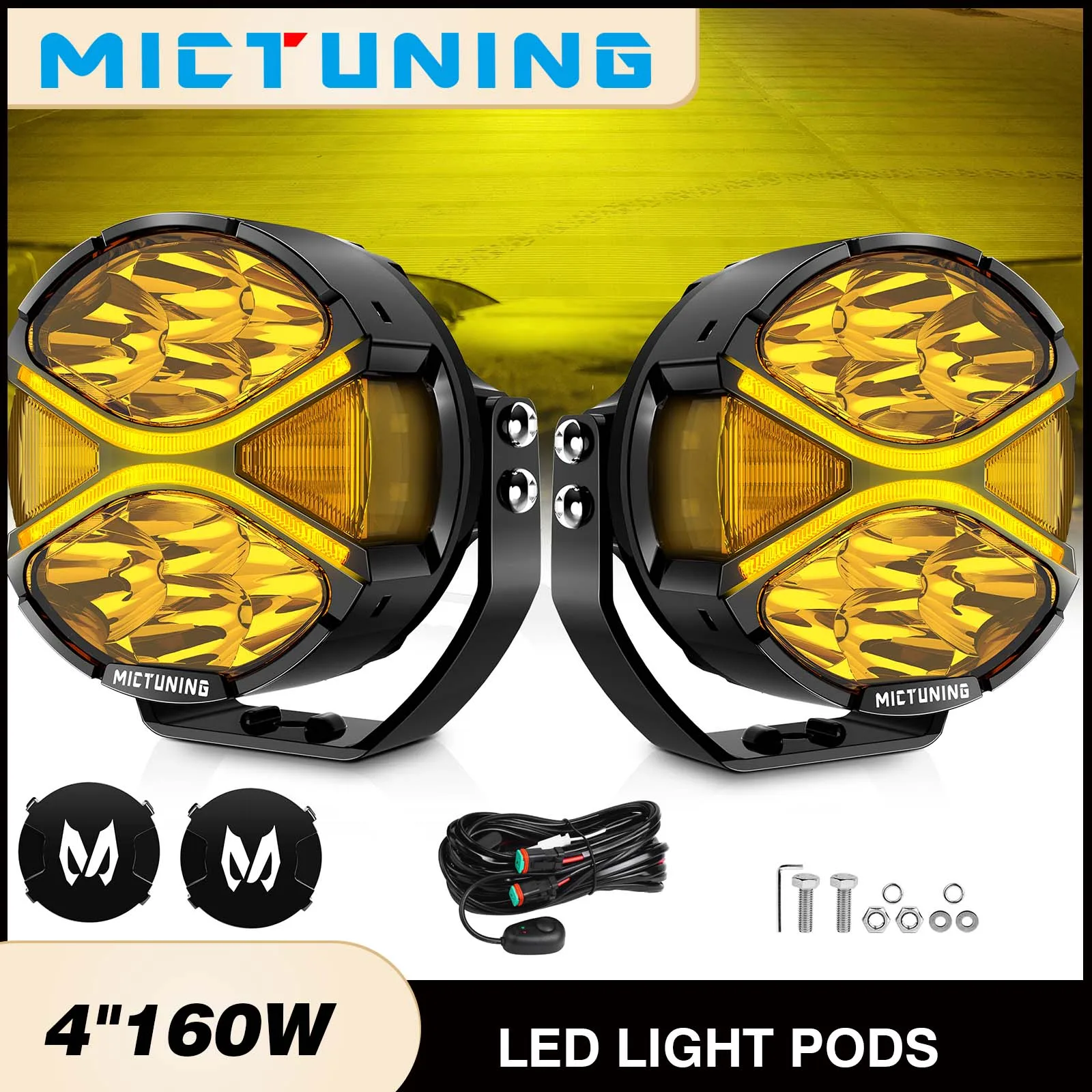 

MICTUNING 4" Side Shooter LED Round Light Pods,DRL Amber 3 Lighting Modes,160W 14,328 Lumens Driving Fog Lights, IP68 waterproof