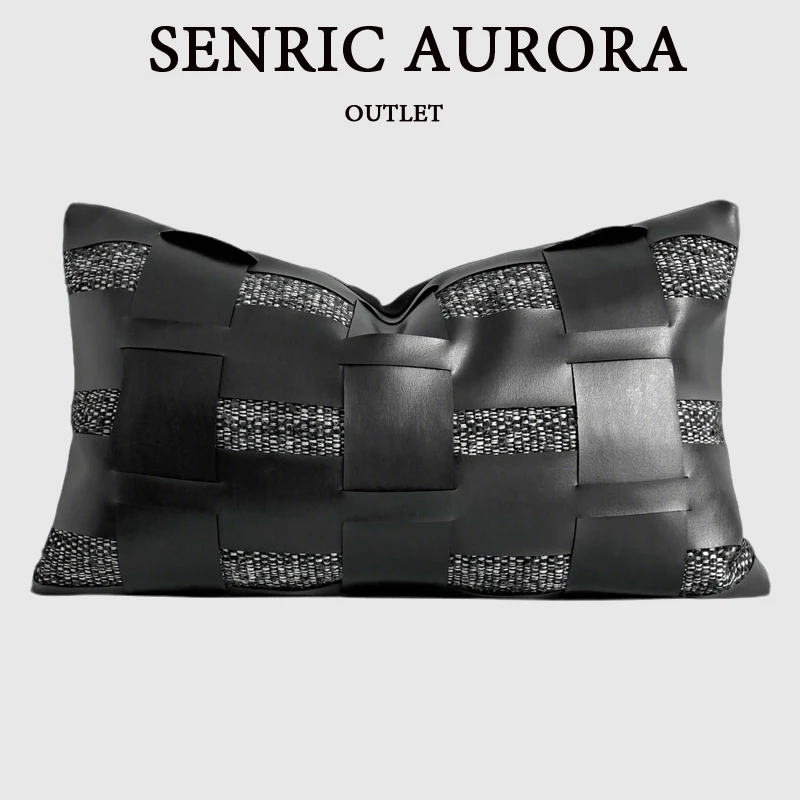Light Luxury Cushion Cover Black Small Textured Hollowed-out Leather Pillow Case 30x50cm For Hotel Home Sofa Room Bed