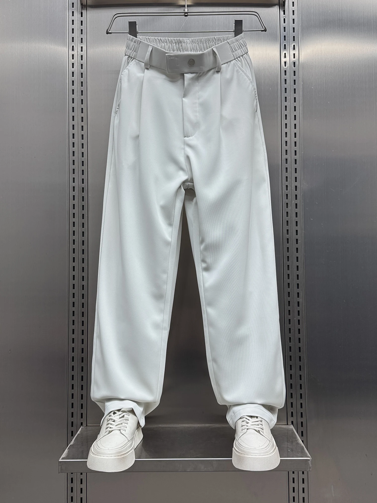 

Мужские летние повседневные брюки с высоким горлышком, шифоновые утягивающие прямые брюки свободного покроя, универсальные летние модные брюки