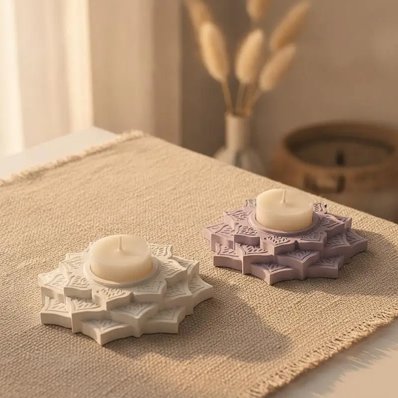 Silicone Lotus Candle Jar Mold Heat Resistant Non-Stick Reusable DIY Plaster Candlestick Mould for Home Resin Art Making