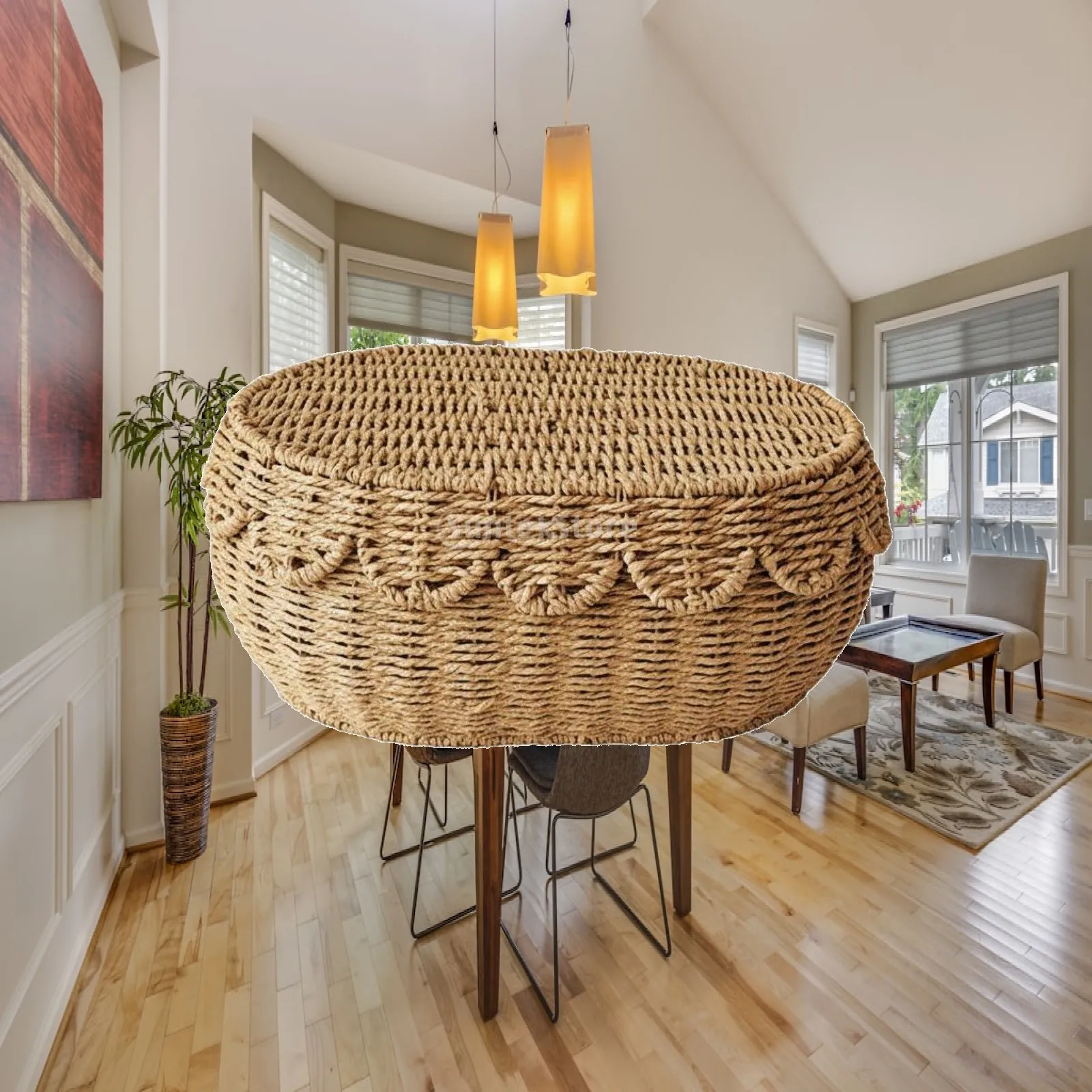Woven Storage Basket with Lid for Toys Clothes Crafts Multifunctional Paper Rope Organizer Box for Living Room Shelf
