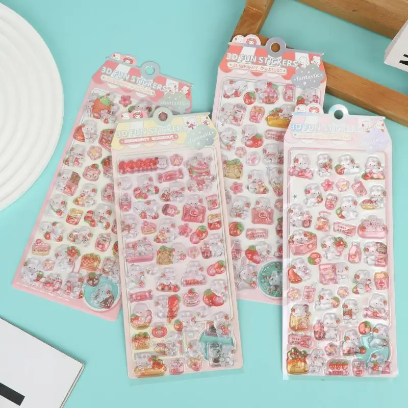 

New New 2/4Pcs Fun Kawaii Bunny Embossed Crystal Stickers - 3D Raised Texture Cute Decor For Notebook Phone Case & DIY Crafts