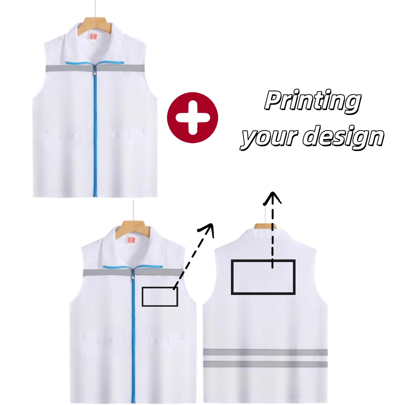 2026 Unisex White Sleeveless Waistcoat High Visibility Strips Courier Volunteer Group Apparel Vest With Pockets Printing LOGO
