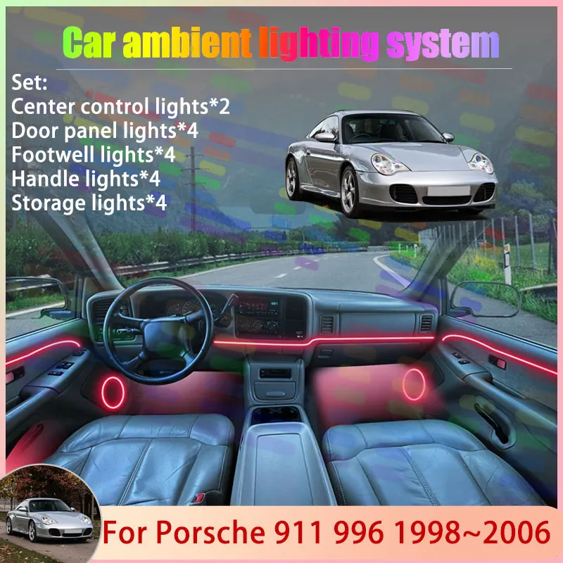 

For Porsche 911 996 1998~2006 1999 2000 Carrera 2/18 in 1 Car Atmosphere Light Lamp RGB Shade Ensemble Streamer Atmosphere Set