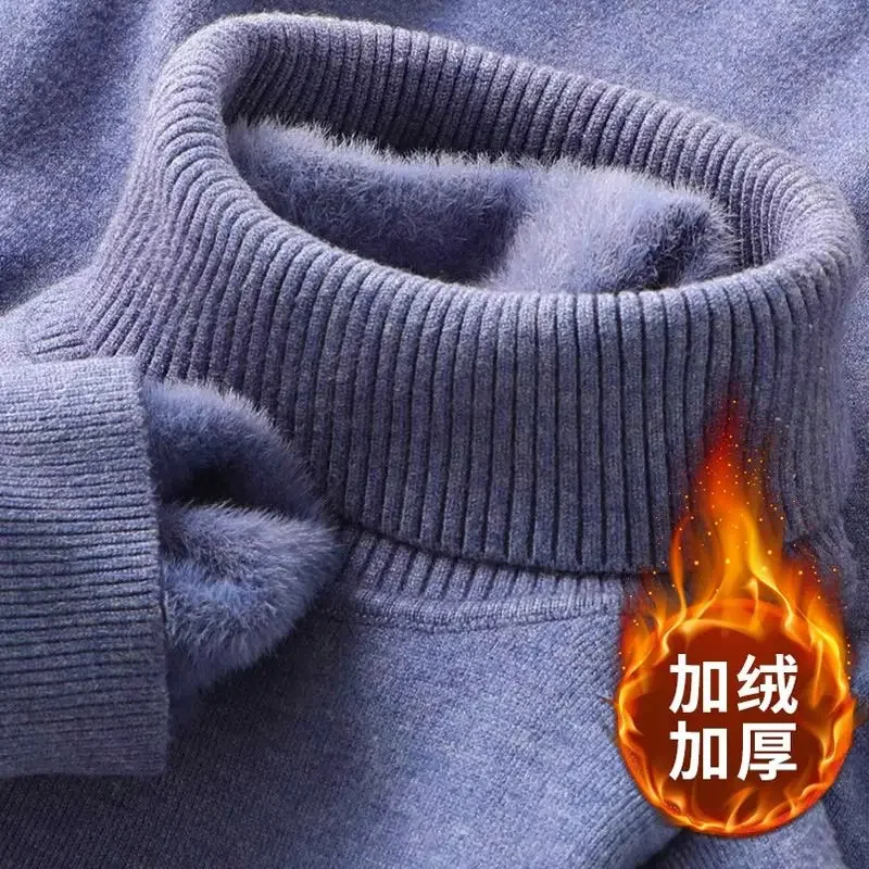 Outono inverno masculino camisola de gola alta malha veludo quente manga longa pulôver ao ar livre à prova de frio blusa casual camisola base