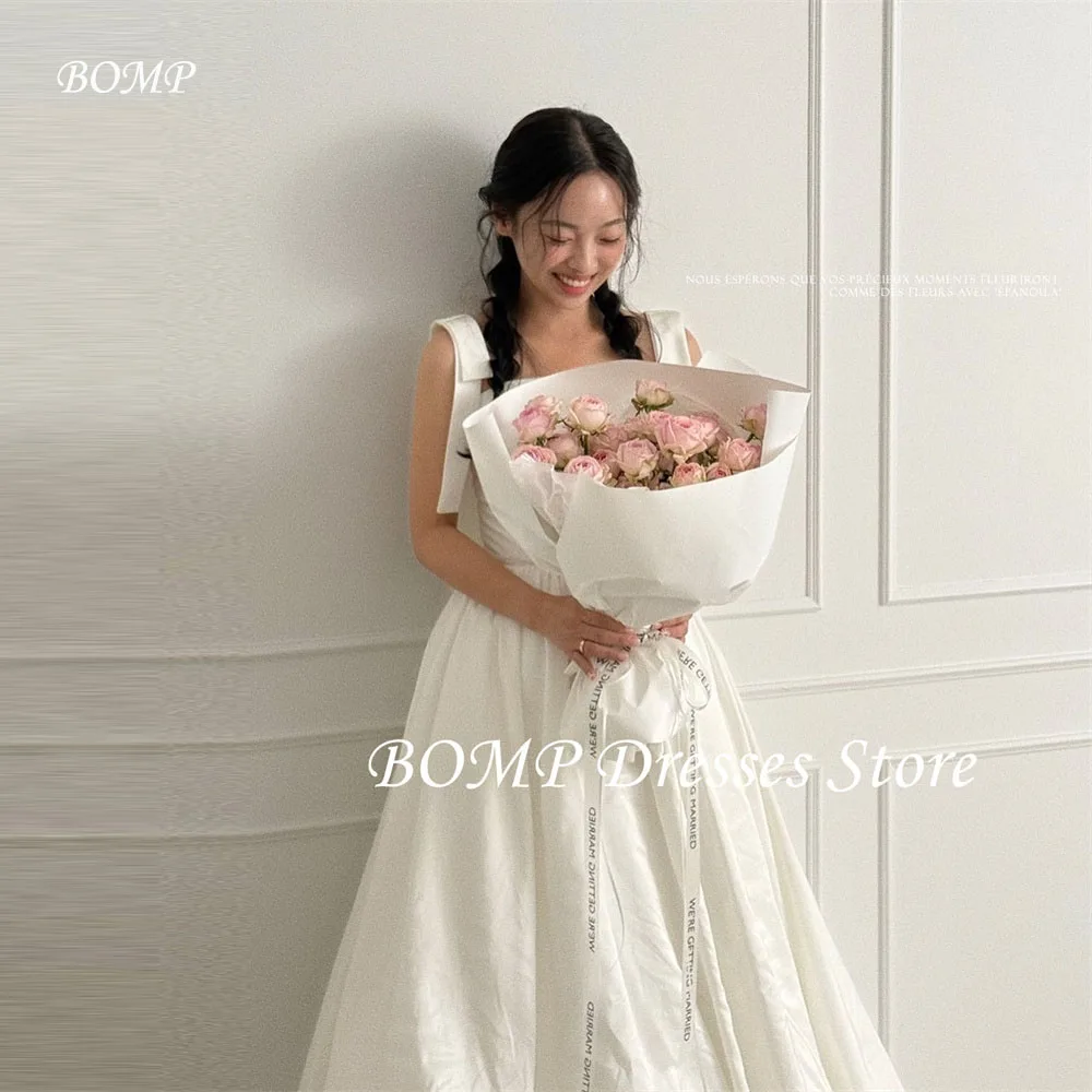 

BOMP Simple A Line Taffeta Wedding Dresses Korea Photo shoot Adjustable Straps Floor Length Bride Gowns Corset Back Customized