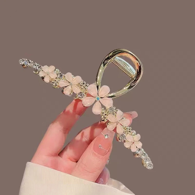 13cm Japoński leśny styl Kwiatowy duży pazur do włosów Rhinestone Metalowy chwytak do włosów z tyłu głowy Super wróżkowe nakrycia głowy dla dziewczynek