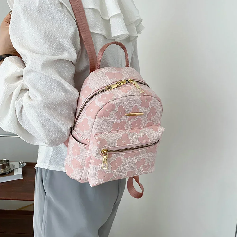 New Flower Print Small Backpacks Fashion Women Mini Backpack Canvas Student School Bag for Girls Portable Shoulder Bag