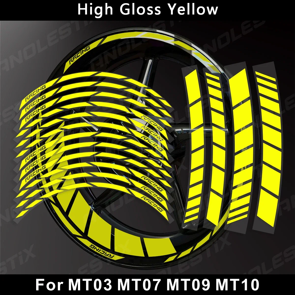 AnoleStix nastro riflettente della banda del bordo della decalcomania del mozzo dell\'autoadesivo della ruota del motociclo per YAMAHA MT03 MT07 MT09