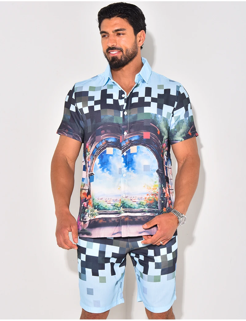 

An Absolutely Trendy Men's Shirt Set, The Perfect Choice for Travel, Featuring Simple Color Matching and A Hot-looking Outfit