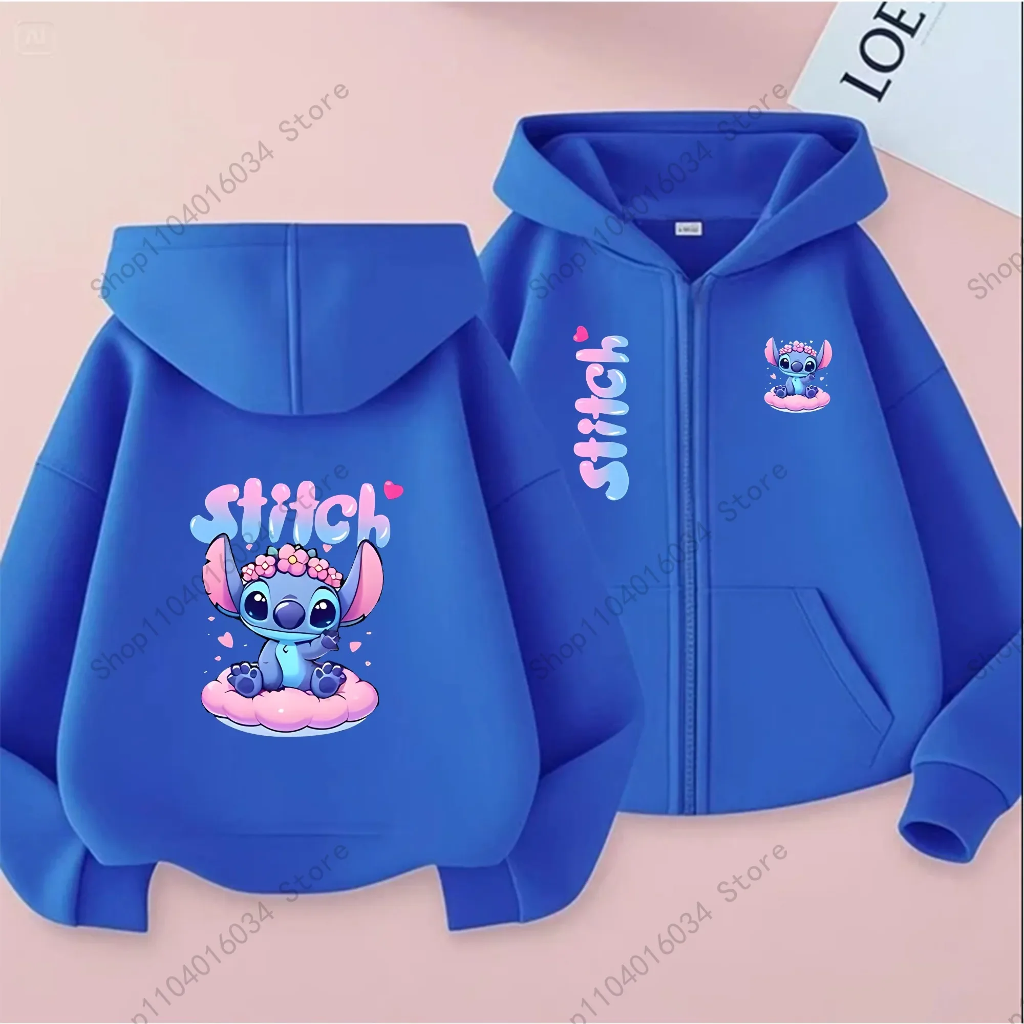 سترة ديزني الرسمية للأطفال للخريف والشتاء - سترة بسحاب مع غرز مزدوجة الجوانب ورسومات ملاك #4