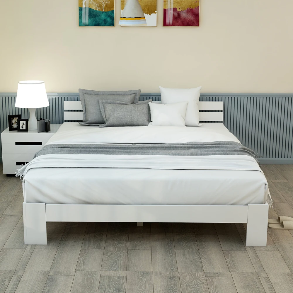 Holzbett, Doppelbett mit Kopfteil des Bettrahmens mit Schieferrost, 200 x 140 cm, Massivholz-Doppelbett, kann als Bett aus Kiefernholz verwendet werden – Detail 19