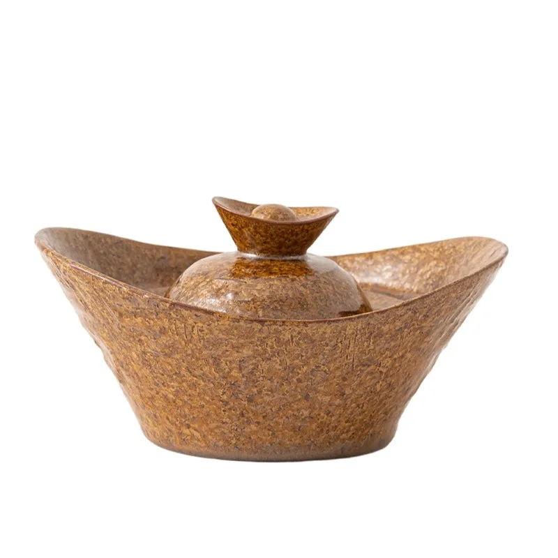 

Gold ingot ceramic water-proof stew soup household steamer with lid stew pot small soup retro steamed egg custard