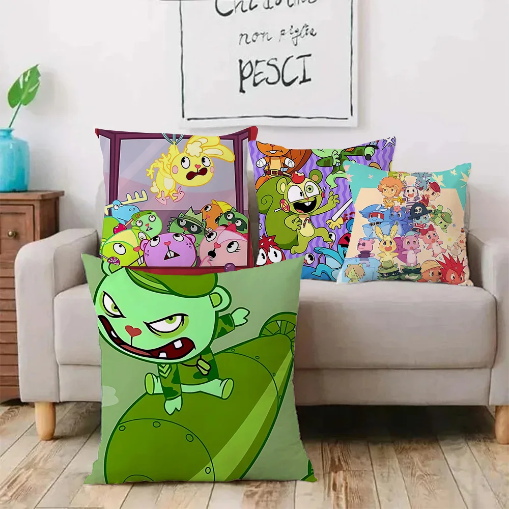 Pillow Covers Cartoon Happy Tree F-FriendsS Sofa Decorative Home Double-sided Printing Short Plush Cute Cushion Cover