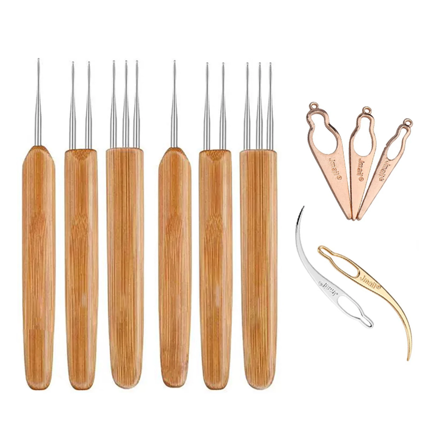 

0.5Mm/0.75Mm Bamboo Needle Holder Crochet Hook For Dreadlocks Wig Needle 1/2/3 Hook Needle Hair Extension Tool Braider