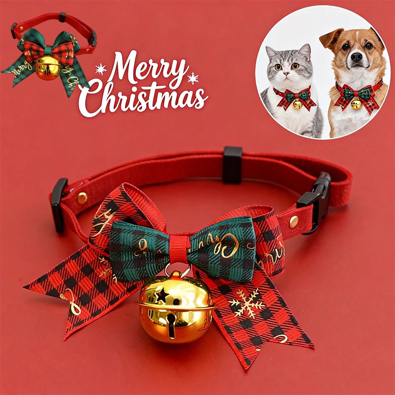 

Adjustable Christmas Pet Collar with Bells Bows Festive Anti Choke Design Safe Breakaway Neckwear for Cats Dogs Holiday Party