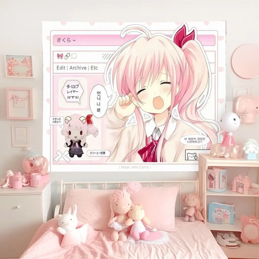 Wandteppich mit Wohnheim-Hintergrund, süßes Mädchen-Hängetuch, Anime-Wandteppich, Schlafzimmer-Live-Stream-Dekorationstuch, Wandteppich zum Aufhängen f