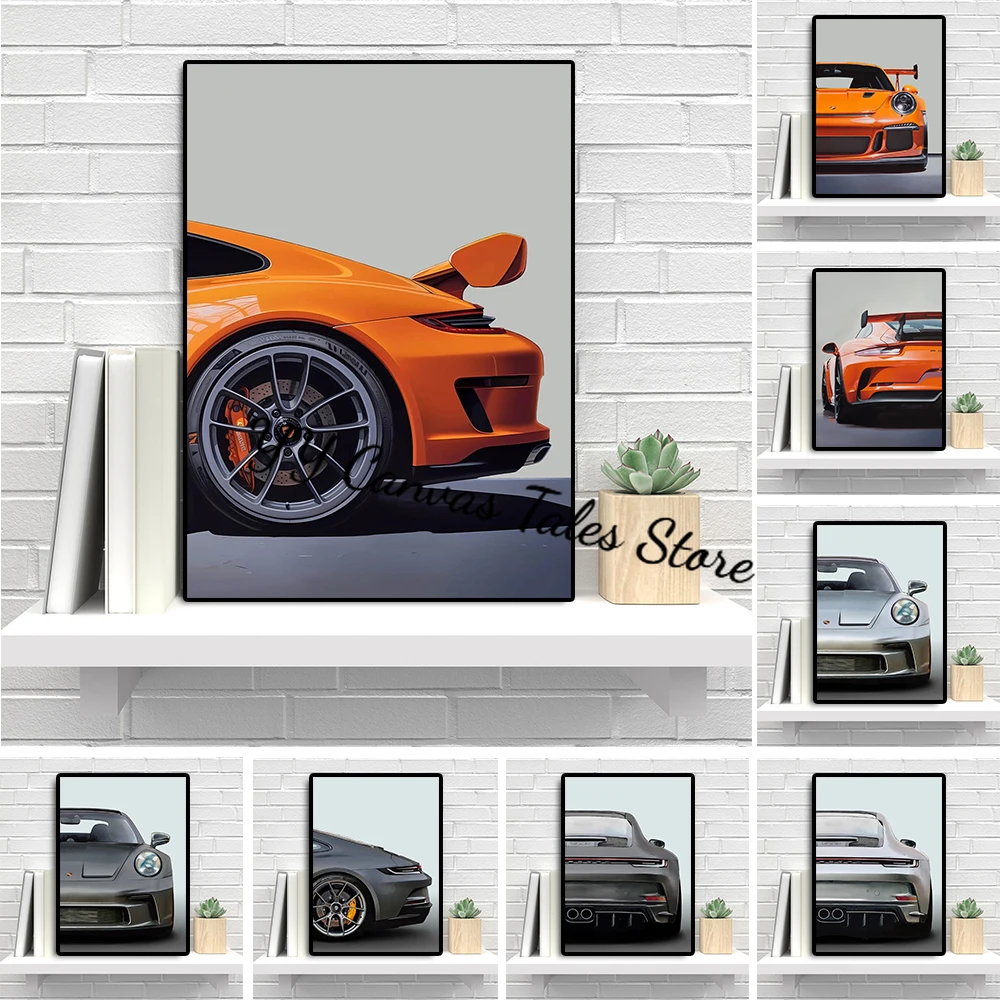 1pc frameless Canvas Painting Fashion Supercar Canvas Painting Luxury Racing Tail Lights Poster Print Pop 911gt3 Club Wall Art L