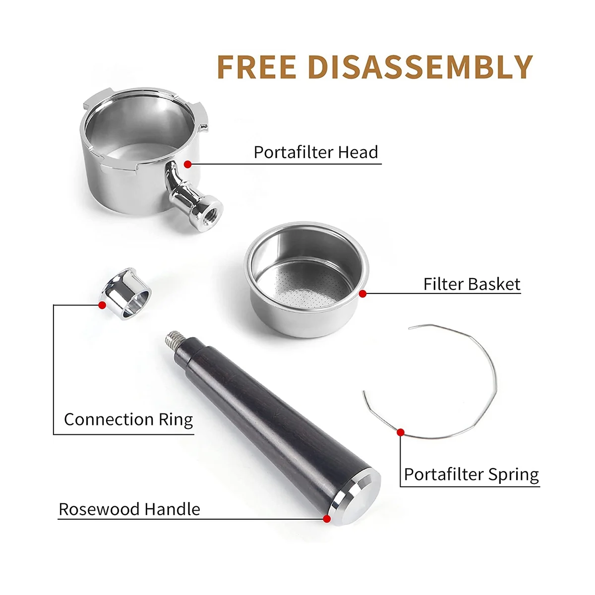

Without a bottom handle 51mm Portafilter 3 Ears, Stainless Steel,51mm Bottomless Portafilter with Wood Handle and Filter Basket
