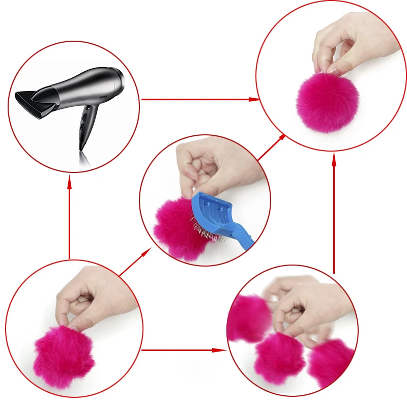 Image 6: 1 pièces 8 cm fausse fourrure marque sac porte-clés pompon voiture porte-clés couleur argent chaînes pompons fausse fourrure de lapin breloques chaîne A