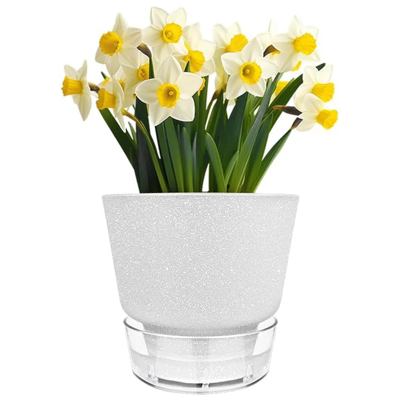 

J1UL1N 6 Inch Self Watering Plant Pot With Visual Reservoir And Drainage Hole, Planting Pot For Indoor Outdoor 5Pack