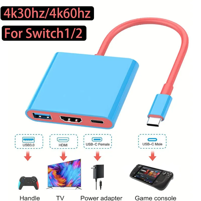 

Портативный 3 в 1 4 к/60 Гц 4 к/30 Гц для док-станции Nintendo Switch 1/2 Концентратор TYPE-C с зарядкой HDMI 100 Вт PD и портами USB 3.0