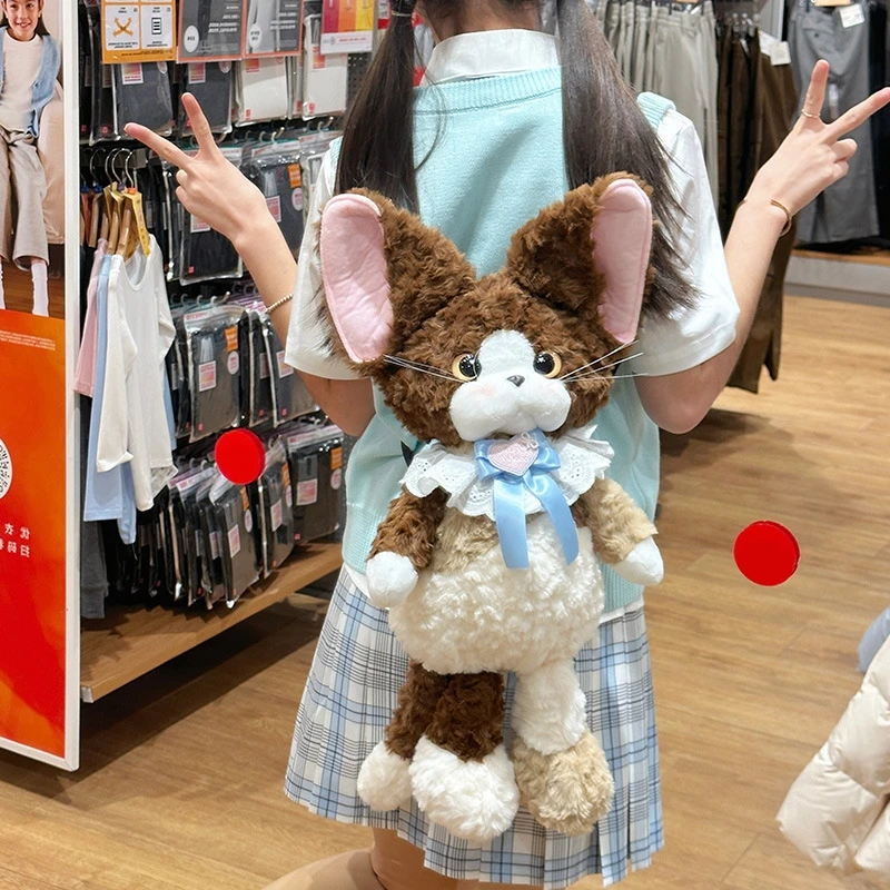 

Плюшевый рюкзак в стиле дермана с фигурным котом для девочек, мягкая кукла с большими ушками, милая школьная сумка с кружевной лентой, подарок на день рождения