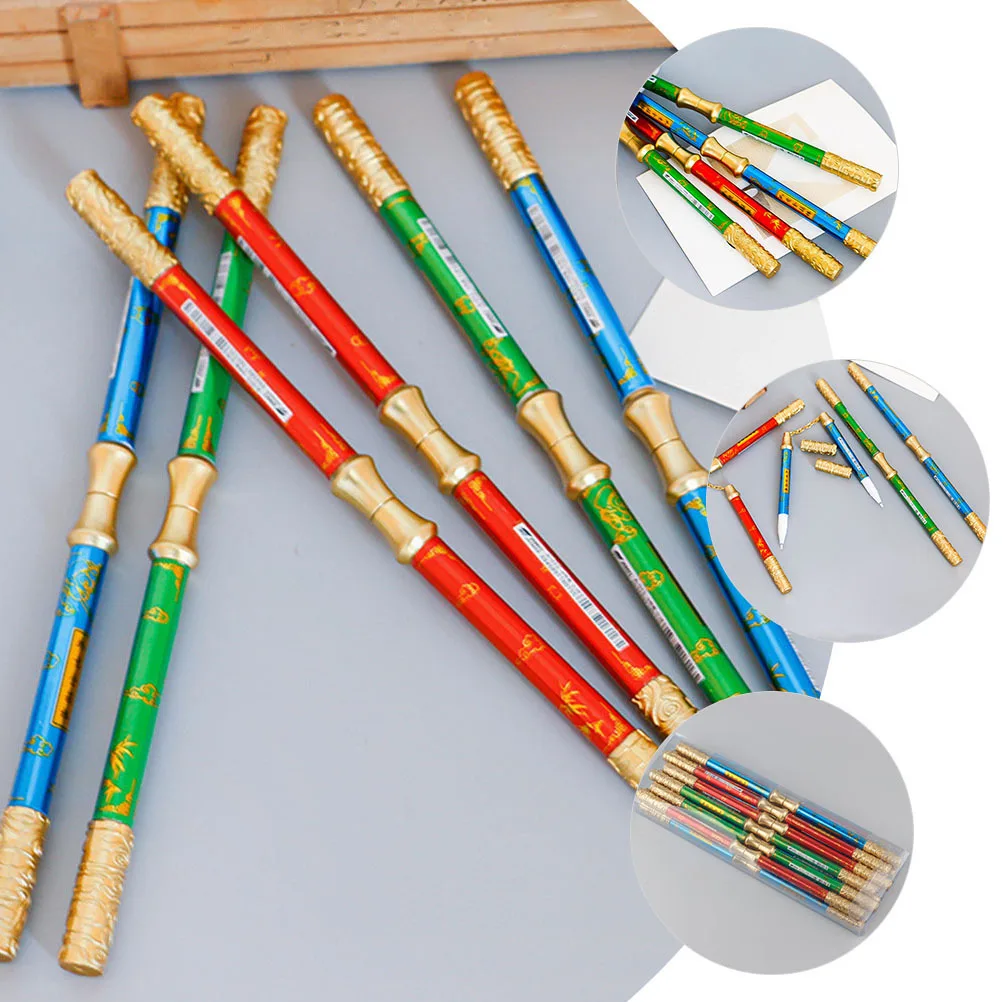 Caneta gel com barra de anel dourado, 6 peças, aderência confortável, canetas de tinta de ponta dupla para estudantes, material escolar, canetas de escrita suave