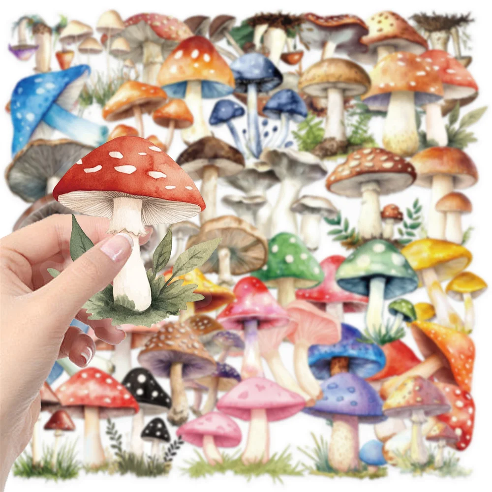 50pcs Cartoon Mushroom Sticker Bag Waterproof Transparent PET Accounting Material Scrapbooking Supplies DIY Stickers