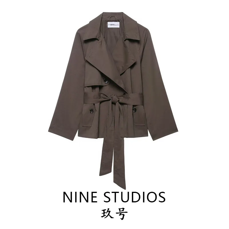 

NINE ZA Women's Retro ket Decorated Loose Waist Belted ort Jaet Coat Pure Color Commute Sle Long Sve Polyester Fiber