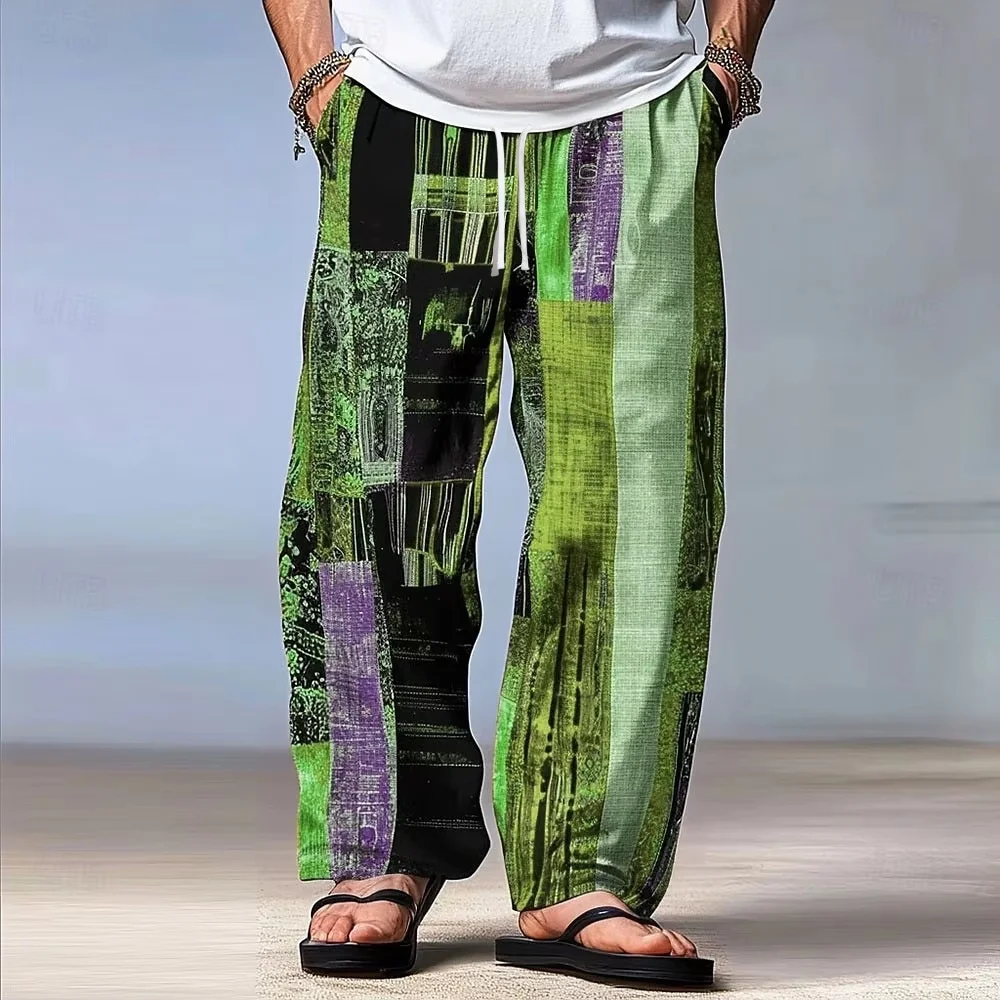 2026 Herrenhosen Sommer Strandhosen mit Kordelzug Elastischer Bund 3D-Druck Streifen Grafik-Prints Geometrie Komfort Freizeithosen – Detail 7