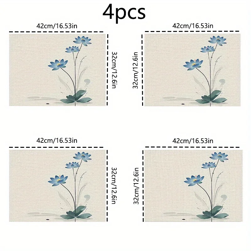 Blue Floral Linen Placemats 6