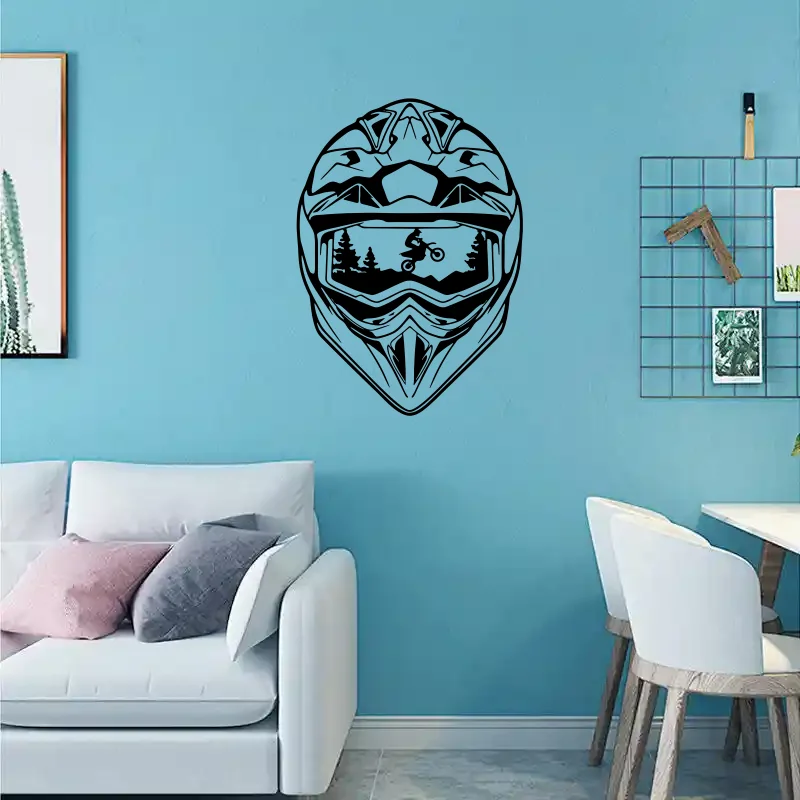 

Large Helmet Motocross Wall Sticker Teen Playroom Helmet Motorcycle Wall Decal Bedroom Home Decor #521