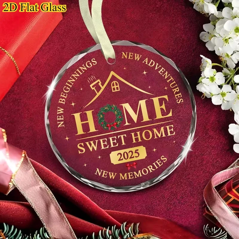 

2D plane, cute glass ornaments - 8x8 cm (8 cm round) Christmas and Valentine's Day Thanksgiving commemorative items, can be hung